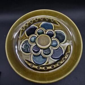 McCoy Pottery Green Navy Blue Floral Ashtray MCM 1970s Vintage